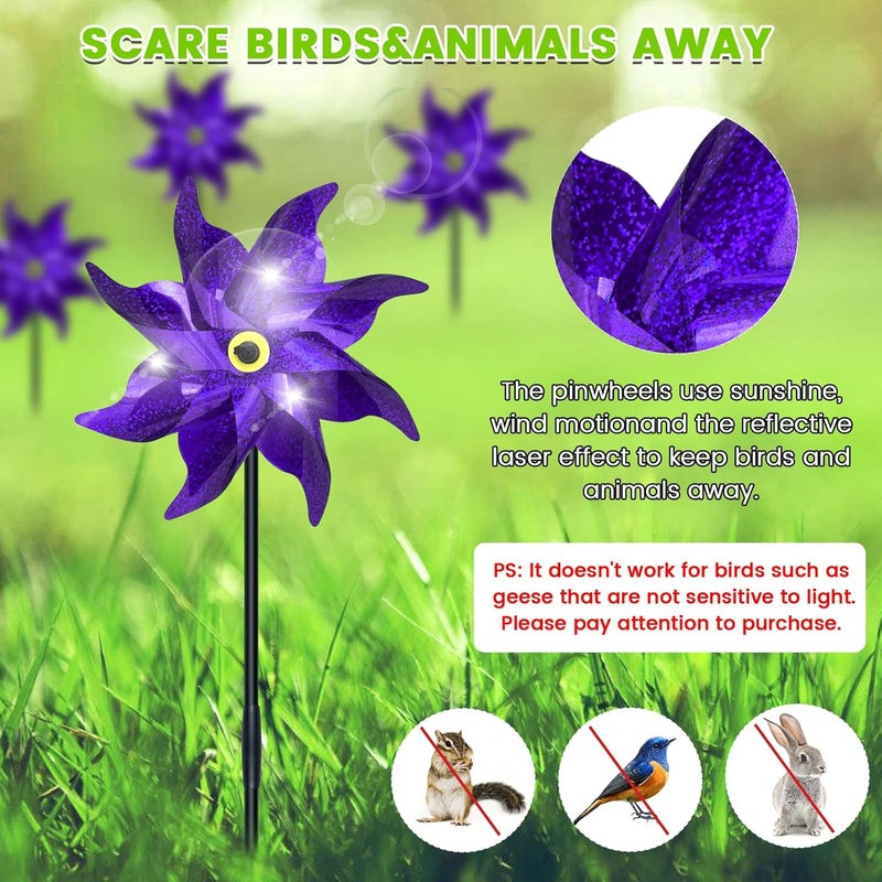 DECEED 10 PCS Reflective Pinwheels for Yard and Garden Bird Devices Pre-Installed Sparkly Wind Spinner Deterrent to Scare Birds Away from Yard Patio Farm (Purple) - Image 4